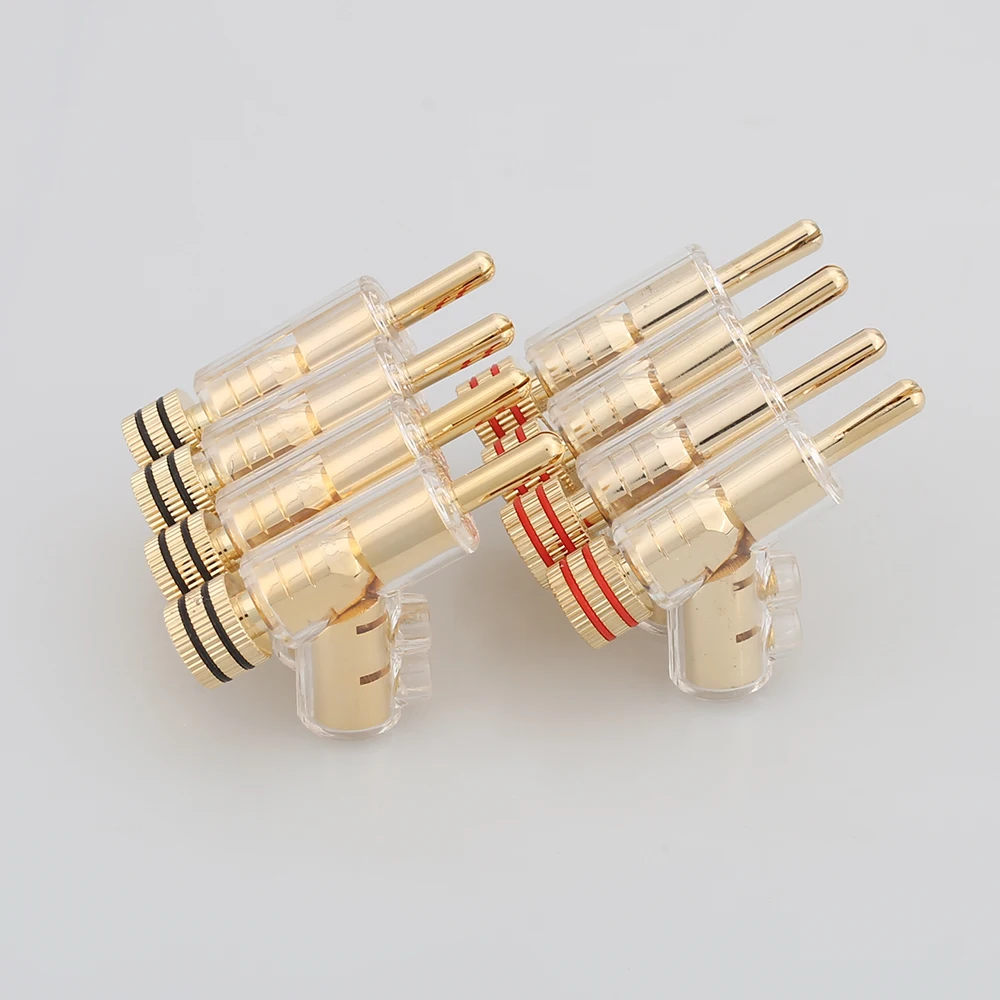 4pcs/Set High Performance 24K Gold Plated Rhodium Plated Audio Banana Connectors 45Dgree Locking Connector Speaker Cable HIFI