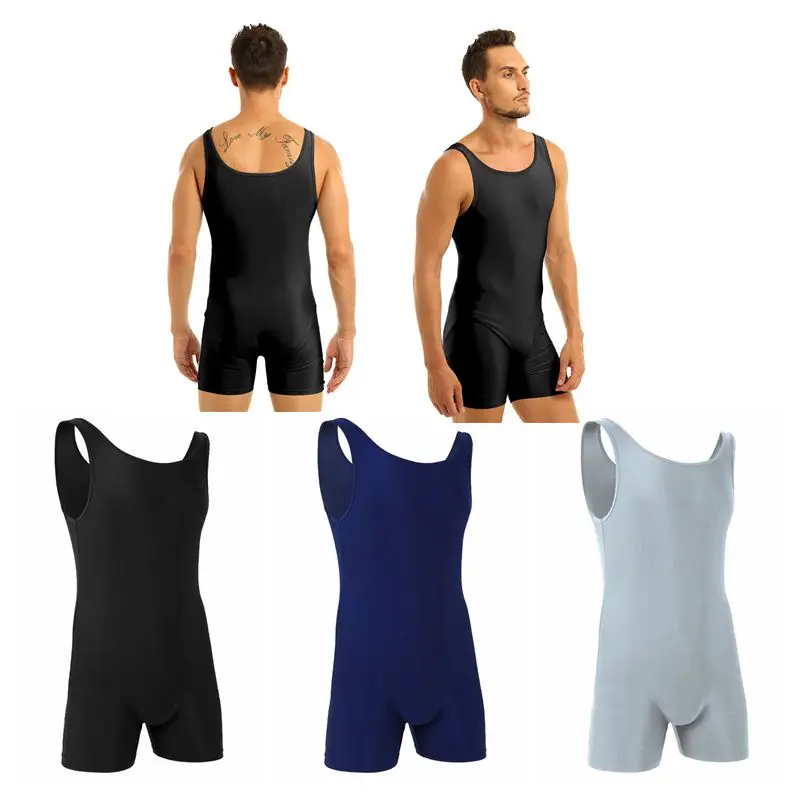 Hot Mens Sleeveless Stretchy Bodycon Gymnastics Jockstraps Bulge Pouc Bodysuit Leotard Dance Biketard Unitard Teddies Clubwear