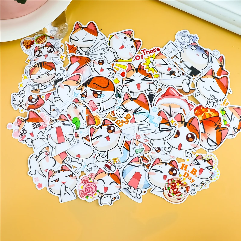 Stickers 40pcs Cute Orange Cat Sticker For Luggage Skateboard Phone Laptop Moto Bicycle Wall Guitar/DIY Scrapbooking Waterproof