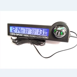 Car Automobile Digital Campass Clock Thermometer 12V Voltage Meter Icing Alarm LCD Backlight Temporary Parking Decoration