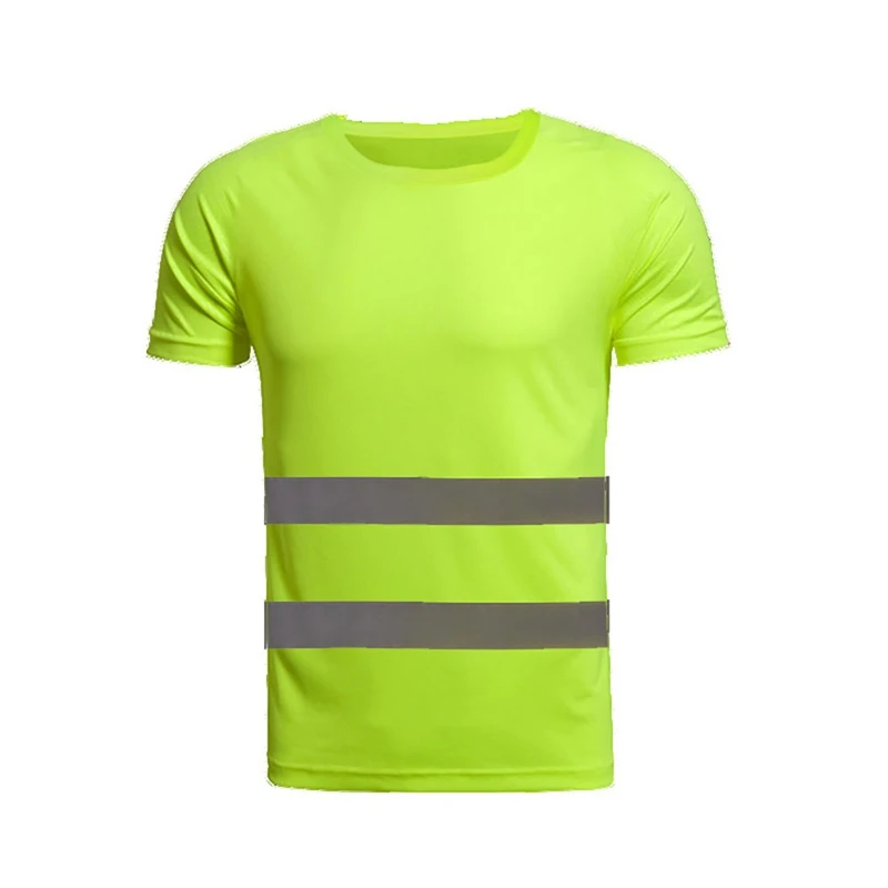 Fluorescent yellow orange high visibility safety work shirt running breathable work t-shirt reflective t-shirts Mens Women Cloth