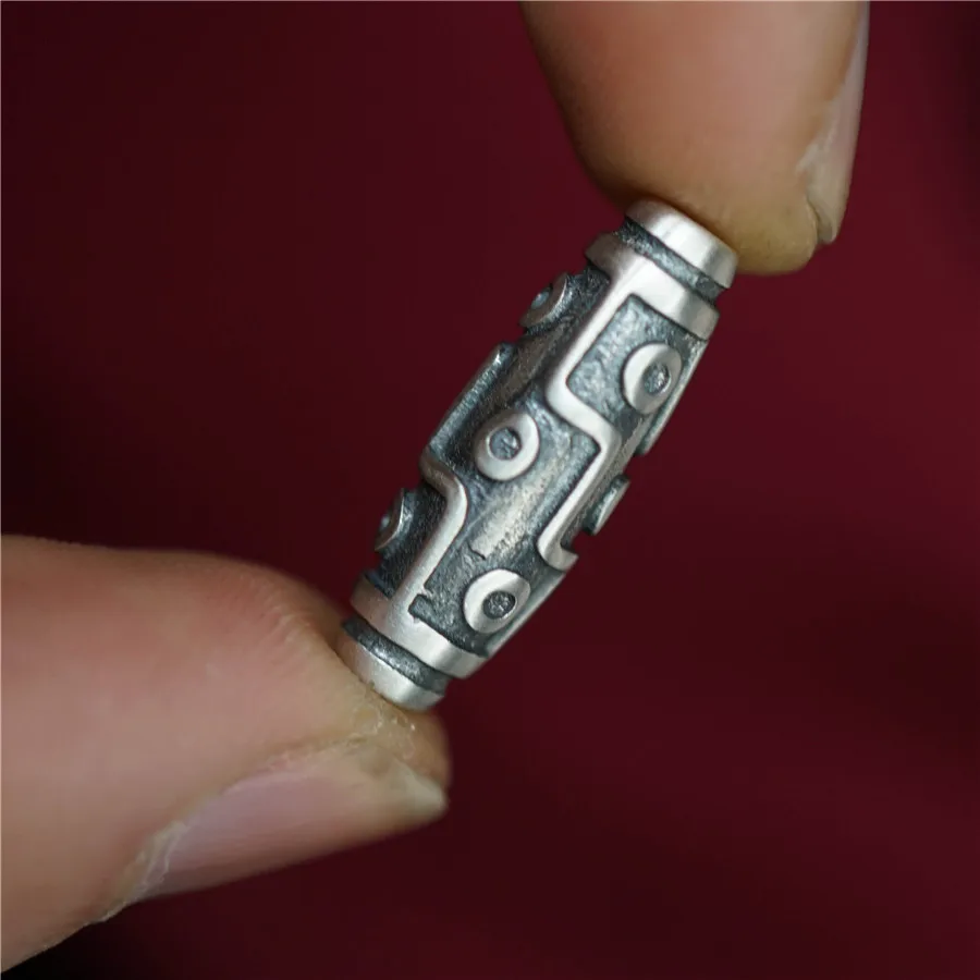 925 Silver 9 Eyes 2 eyes Dzi Beads Tibetan Loosing Beads for Jewelry Making