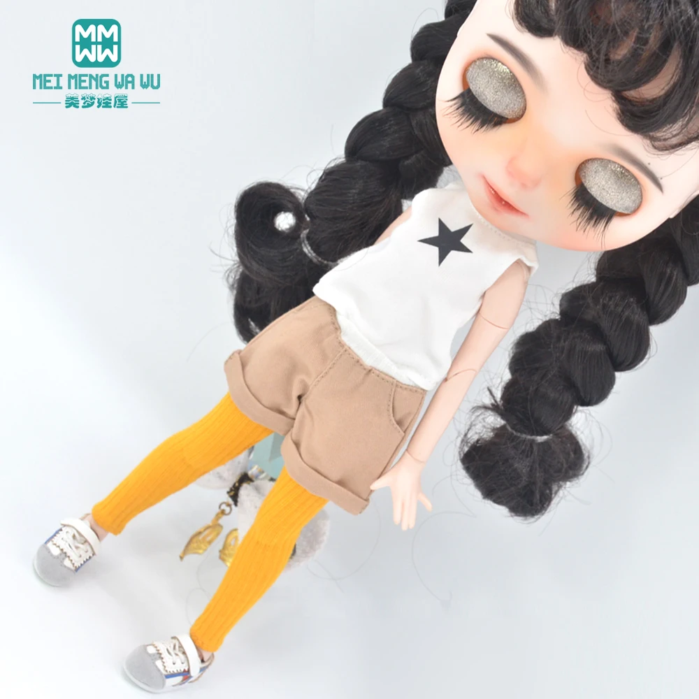 Blyth – vêtements de poupée, jouets Azone, accessoires de poupée à carreaux, jupe à bretelles, T-shirt, chaussures en cuir, 28-30cm, nouvelle collection