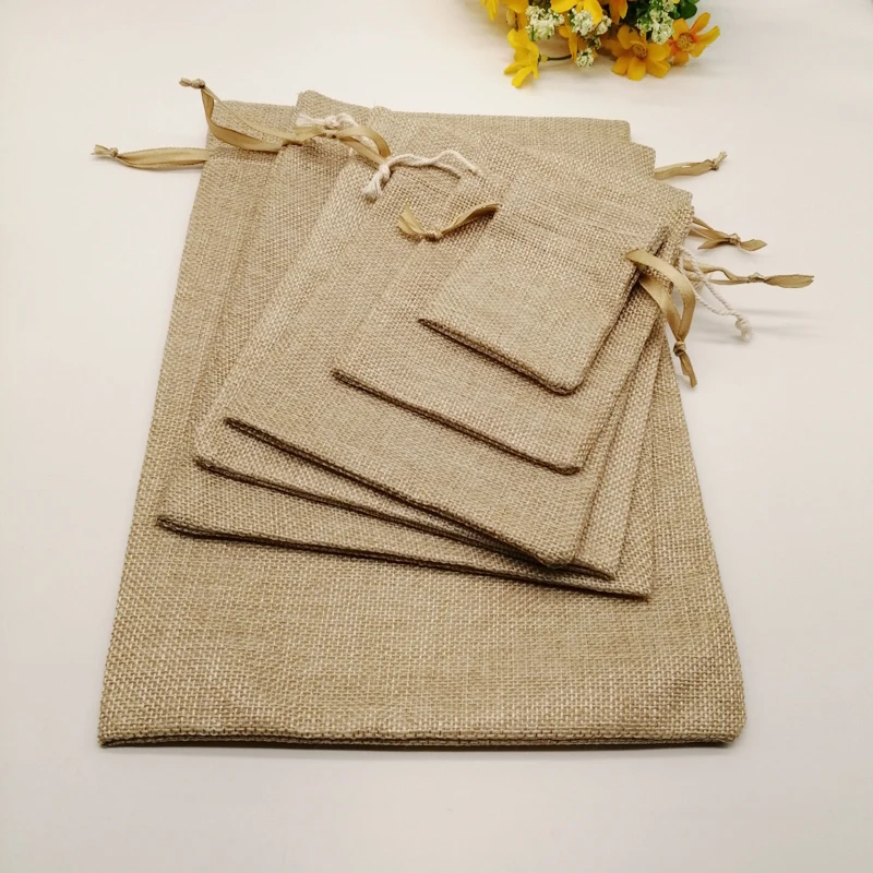 Sac cadeau en jute fait à la main avec ficelle de proximité, sac en lin, bricolage, fête de Noël, mariage, poudres de bijoux, 20 pièces, Zak