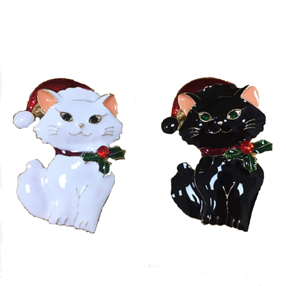 Gold tone Chidren gift style enamel 45mm cute animal cat Christmas brooch pins