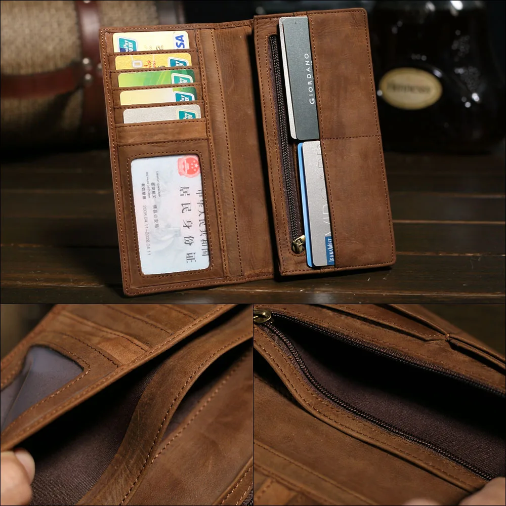 小物 HANDELS BIFOLD ZIP LONG WALLET Luufan Crazy Horse Leather Long Men Wallet Soft Clutch Snap Long