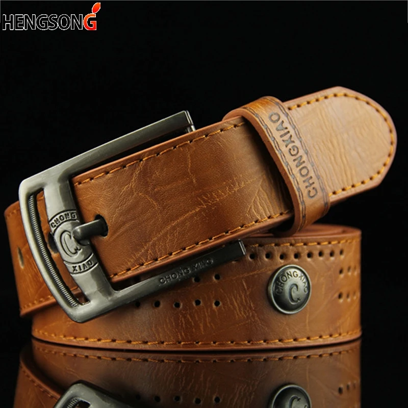 Mens Casual Belt Hollow Rivet Punk Belt Wide PU Leather Buckles Fashion Male High Quality Jeans Belt