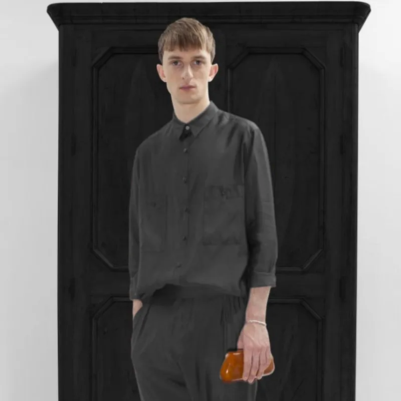 

Мужская рубашка с длинными рукавами, однобортная Модная рубашка большого размера с высоким воротником и двумя карманами, Новинка для весны и осени