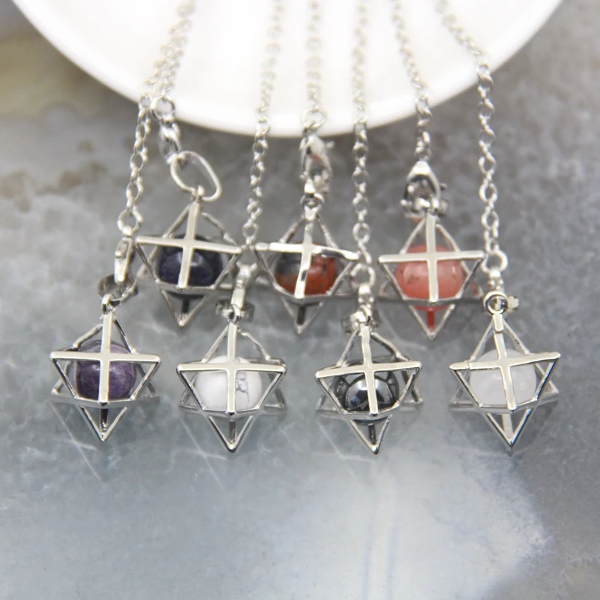 Merkaba Star Natural Stone Pendulum Crystal Pendant White Howlite Hematite Men Women Pendant Hexagram Necklaces Trendy Jewelry