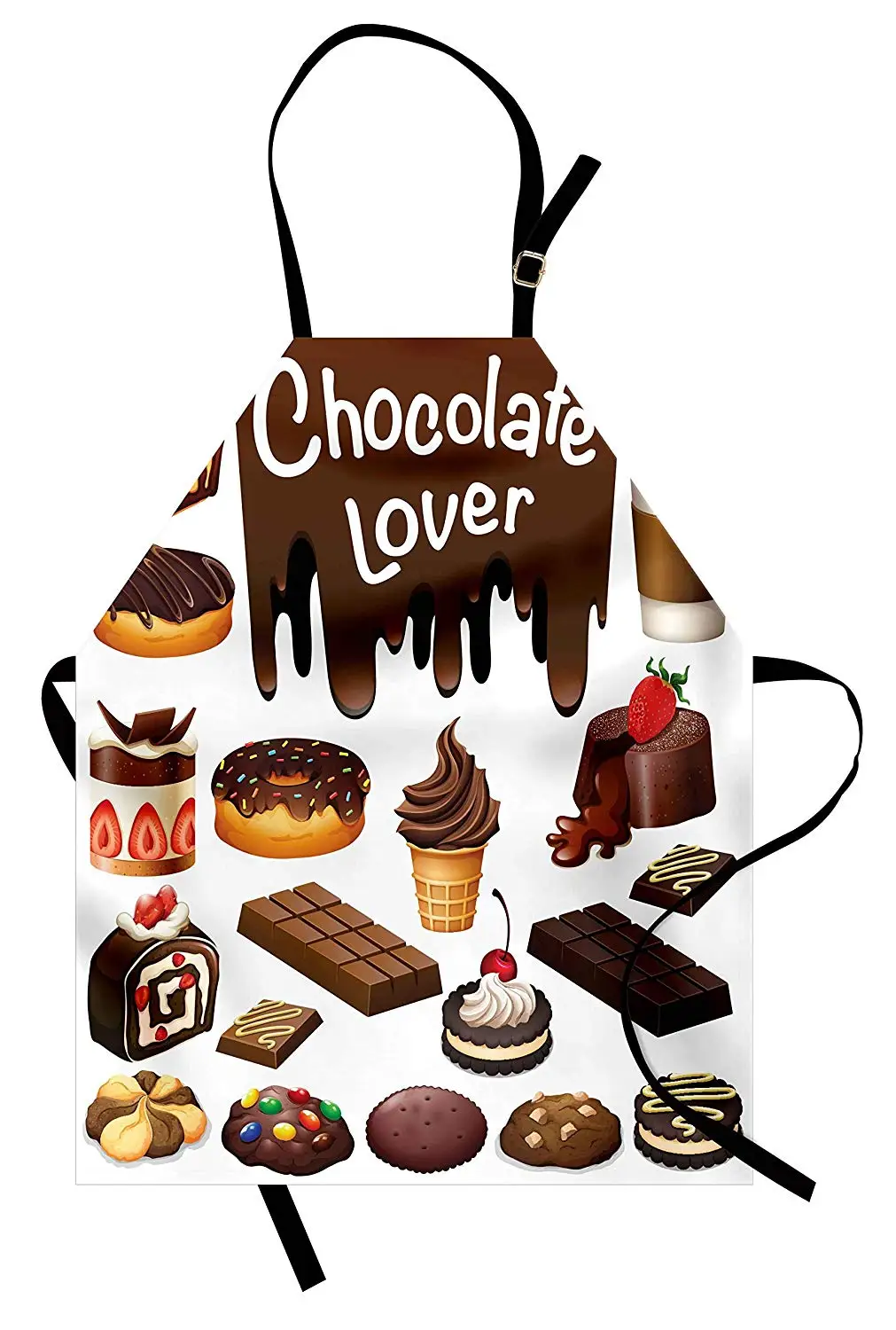 Retro Apron Chocolate Lover Theme Sweets Creamy Cakes Deserts Pattern Ice Cream Retro  Women Men Kids Cooking Baking Kitchen Bib