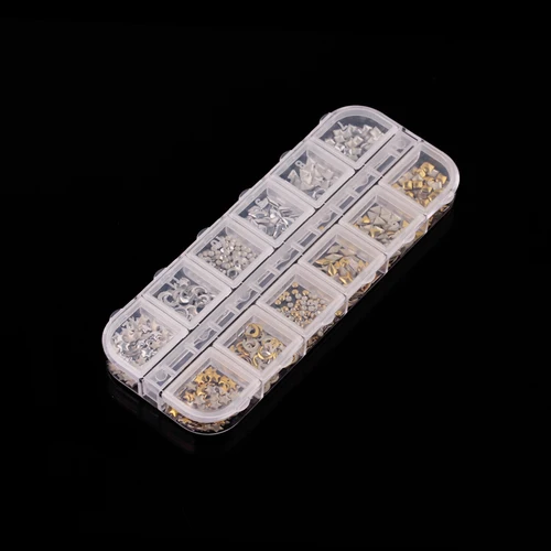 Imagen 2 del producto 1 caja de 12 rejillas de aleación de Metal 3D de oro rosa, remaches para uñas, dijes, adornos para uñas, corazón, estrella, Luna, cruz, decoraciones artísticas para uñas