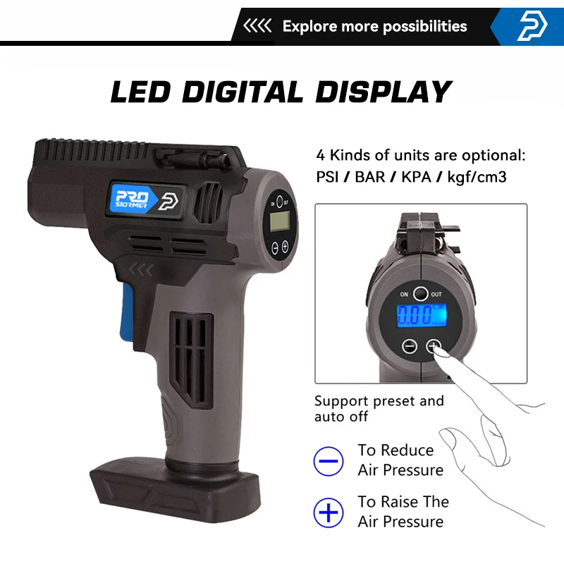 PROSTORMER-compresor de aire para coche, inflador portátil de 20V, bomba con mango Digital, recargable, herramienta desnuda en caliente