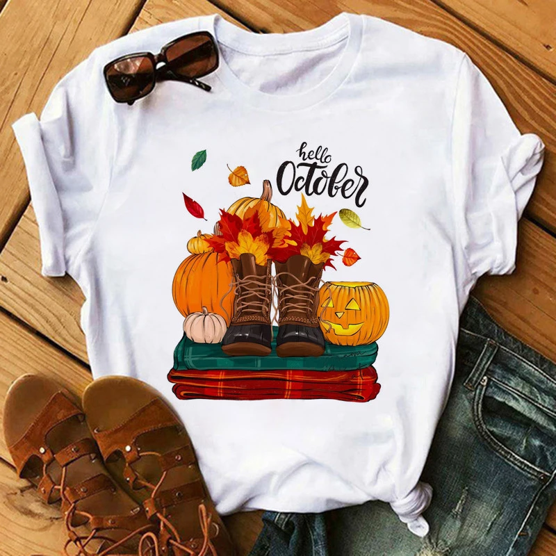 90s Girls Thanksgiving Fall Halloween T Shirt Spice Coffee Pumpkin Fashion Ladies Printed T-shirt Summer Short Sleeve Tshirts