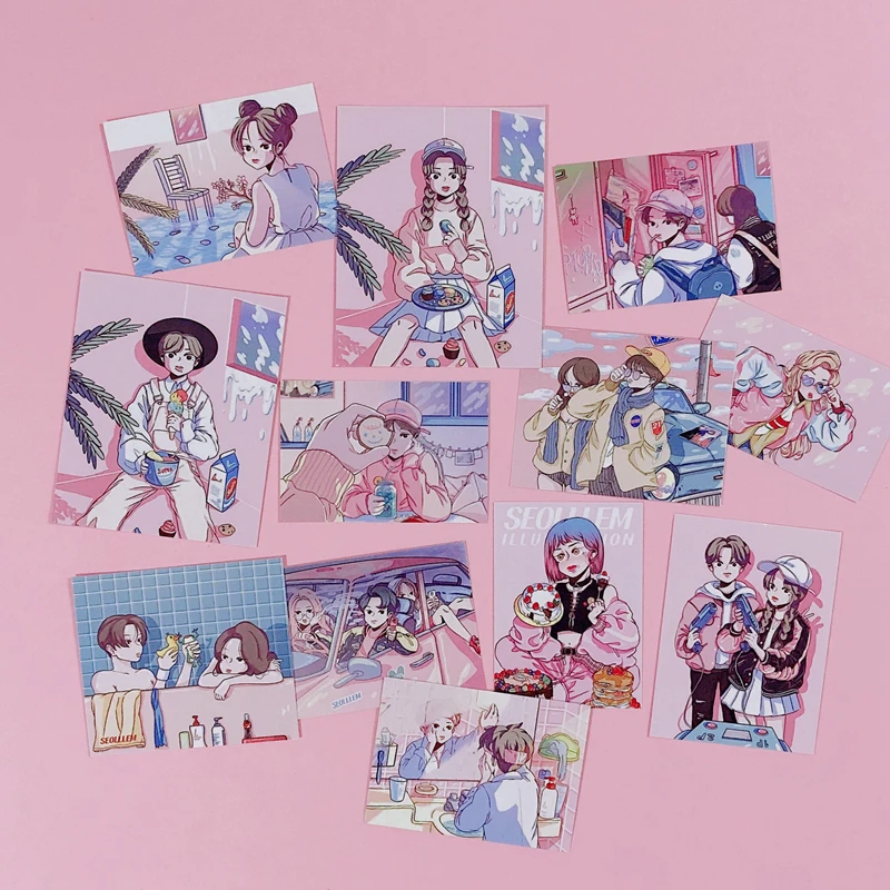 12pcs/pack Ins Hot Sale Couple Postcard Sticker Album Hand-decorated Stickers Office Learning Decoration Supplies Wall Sticker