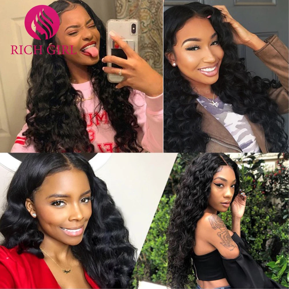 Richgirl Loose Deep Wave Closure Pre Plucked 13x4 Lace Frontal Peruvian Human Hair Closure With Baby Hair Remy Natural Color