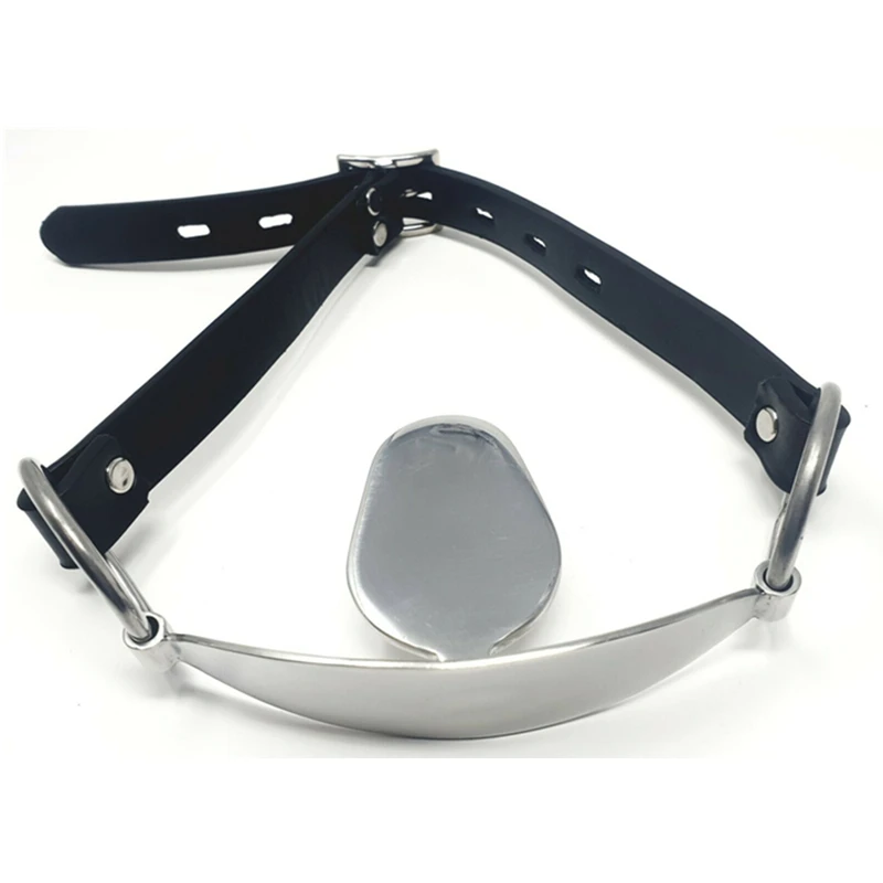 BDSM Stainless Steel Tongue Depressor Mouth Gag PU Leather Head Harness Bondage Restraints Adult Slave Fetish Coupels Sex Toys