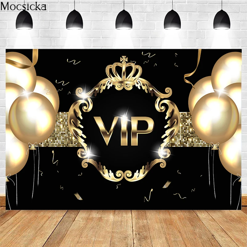 

Adult Happy Birthday Photography Background Vip Crown Balloon Decoration Props Birthday Party Photo Backdrop Custom Banner