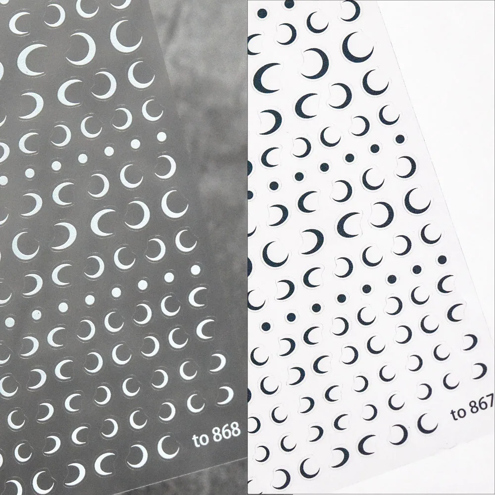 1Pcs 5D Ultra Thin-Tough Nail Art Decals Self Adhesive Crescent Moon Nail Sticker White/Black 3D Clear Slider Decorations