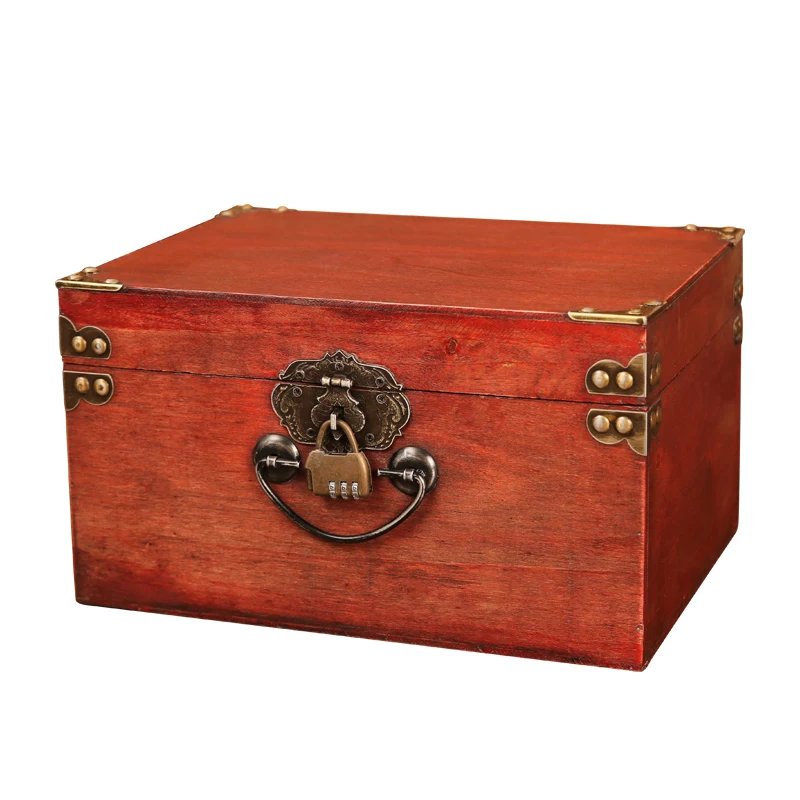 Big Vintage Jewelry Box with Metal Lock for Mother gift & retro wood casket organizer Desktop finishing storage box