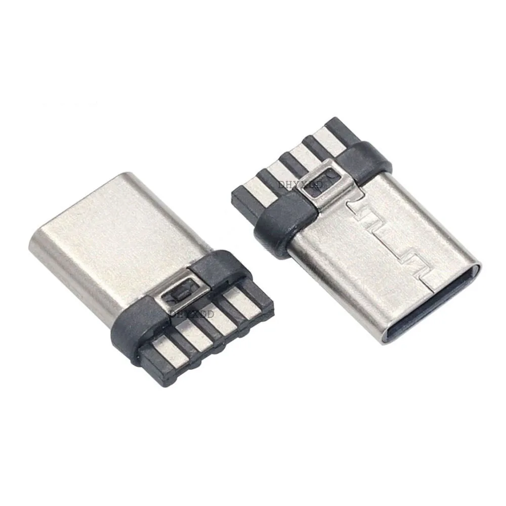 10Pcs USB 3.1 Type C Connector 4 Pin Male Socket Receptacle Through Holes PCB 180 Vertical Shield USB-C Charging Data DIY