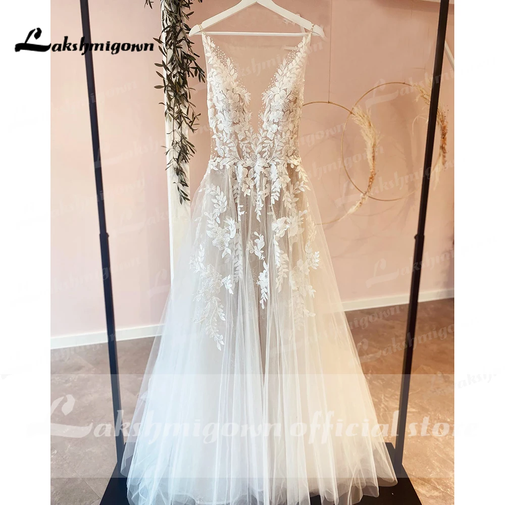 Sexy A-Linien Rückenfreies Hochzeitskleid Maßgefertigte Spitzenapplikationen Perlenbesetztes Off-White Tüll Brautkleid Trouwjurk Langes Brautkleid – Detail 5