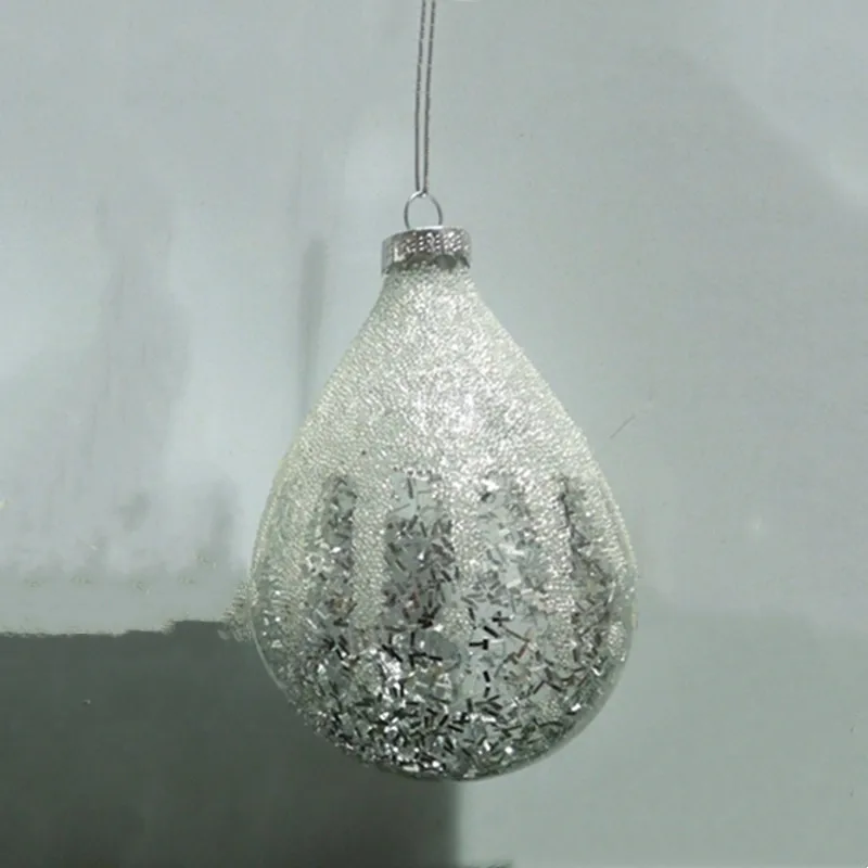 

12pcs/pack 7*12cm Handmade White Bead Water Drop Shaped Glass Pendant Christmas Day Tree Hanging Decoration Ornament