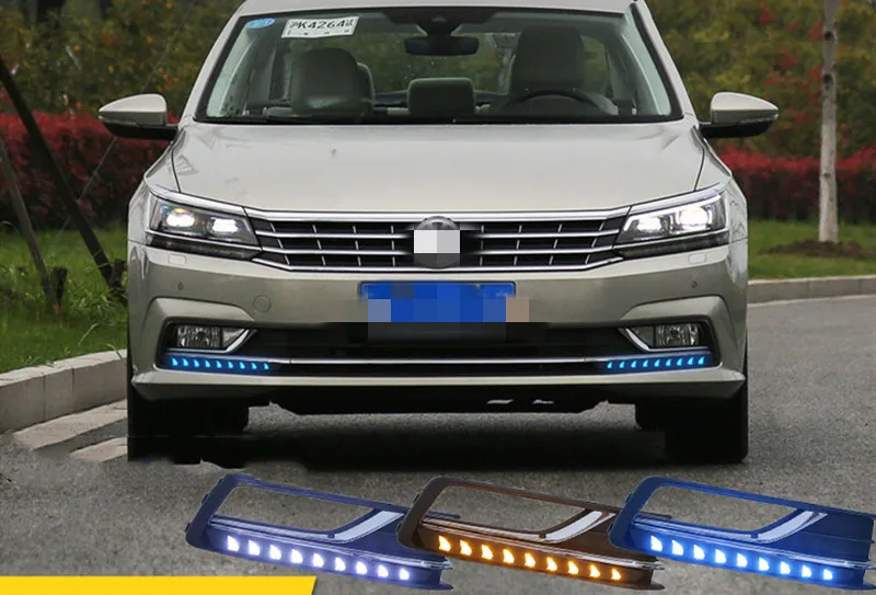 RQXR led daytime running light flowing turn signal blue night mode assembly for Volkswagen passat 2016-17,USA version