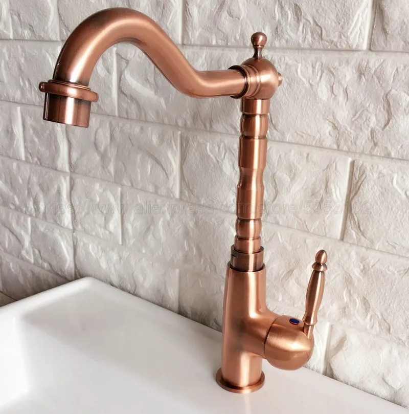 

Antique Red Copper Basin Faucet Swivel Spout Bathroom Kitchen Faucet Vessel Sink Mixer Tap Deck Mounted znf413