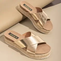 Scarpe da spiaggia infradito leopardo pantofole piatte pantofole dorate scivoli da donna sandali estivi pantofole con suola spessa piattaforma femminile