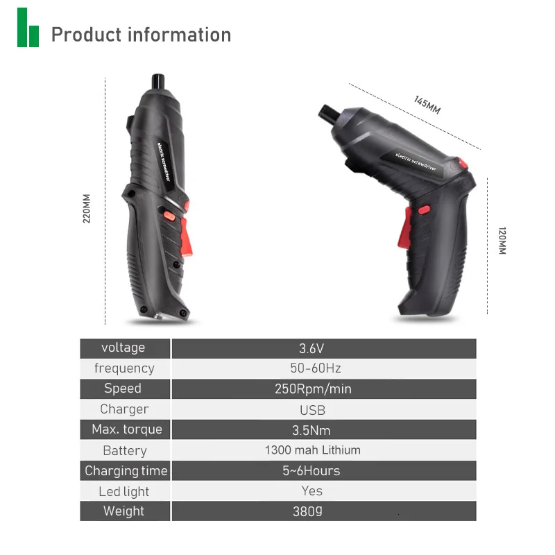 3.6V Cordless Mini Electric Screwdriver Shape-shifting Power Tools Rechargeable 1300mah Lithium-ion Electric Drill Home DIY