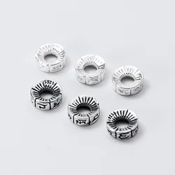 925 Sterling Silver Classic Wheel Shape Loose Space Beads 8mm Buddha Mantras S925 Silver Beads DIY Jewelry Making For Women Men