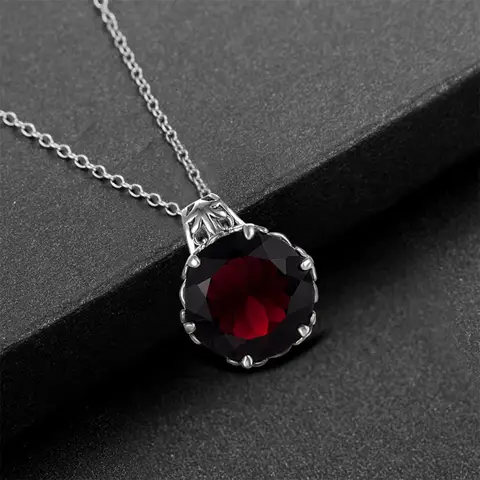 925 Sterling Silver Garnet Necklace Pendant Vintage Gemstone Birthstone Jewelry For Women Accessories Anniversary Banquet Party