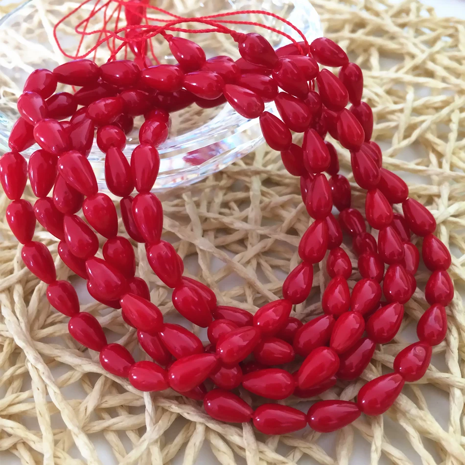 Fashion 3 colors natural red coral waterdrop 5x9mm teardrop loose beads jewelry making spacers accessories finding 15 inch B655