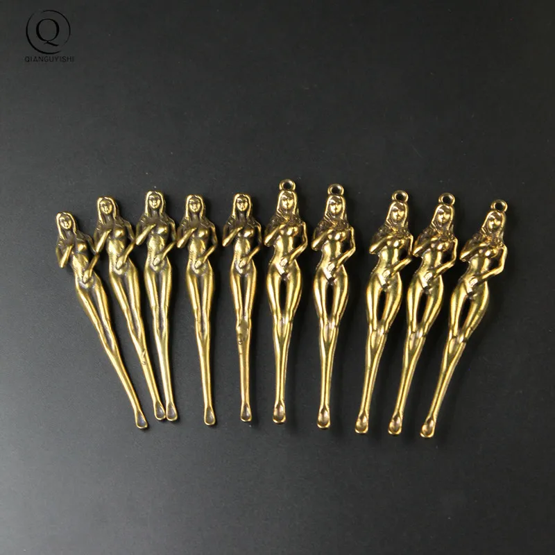 Creative Brass Beauty Women Keychain Pendants Pure Copper Handmade Goddess Ear Pick Tool Gift Men Car Key Chain Keyring Hangings