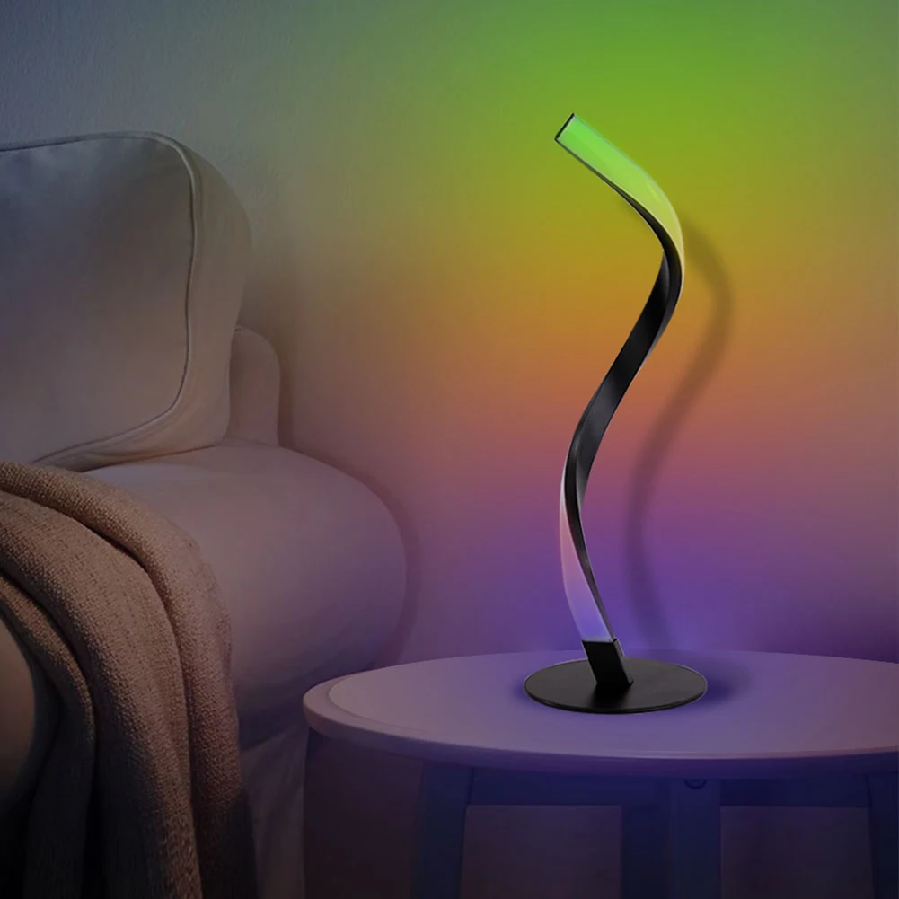 LED Spiral Table Lamp Curved Desk Bedside Lamp Colorful Rainbow Remote Control APP Control Desk Lamp For Living Room Home Decor