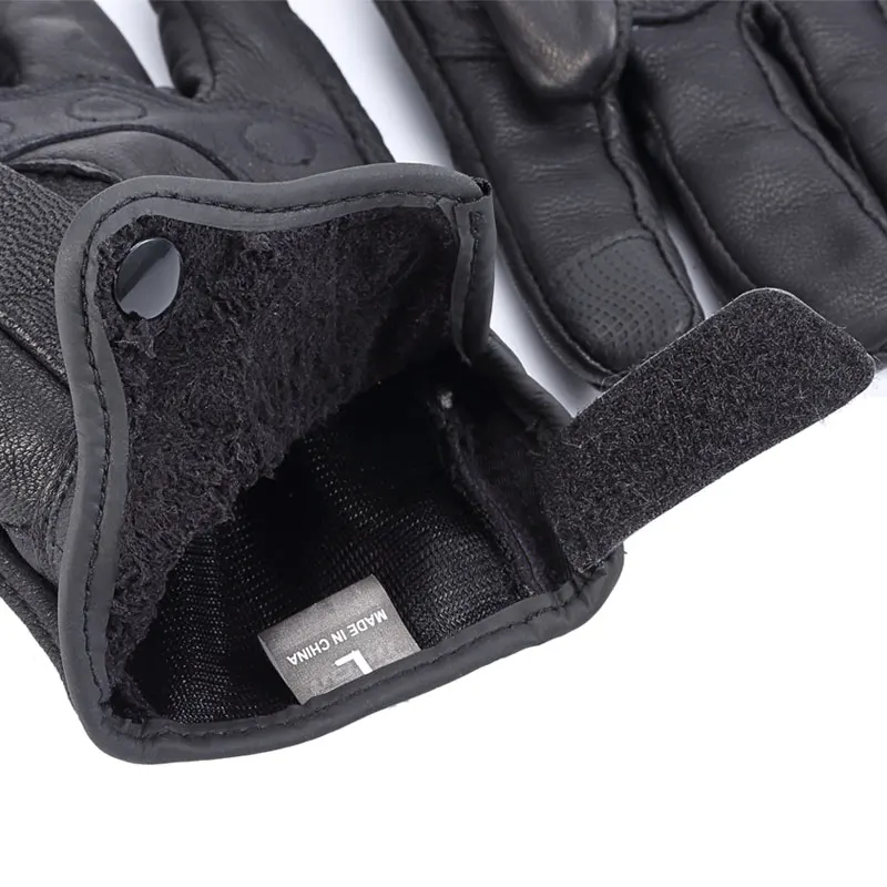 Retro Perforated Leather Motorcycle Gloves Touch Screen Full Finger Protective Gears Motocross Gloves Black Waterproof