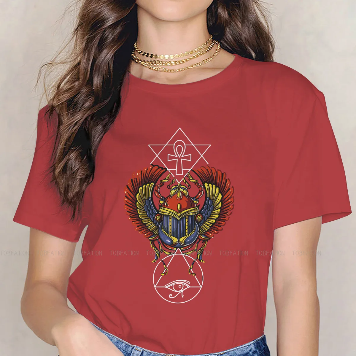 Scarab 4XL TShirt Egyptian Eye Of Horus Ankh Style Tops Casual T Shirt Female Short Sleeve Unique