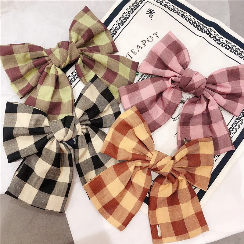 Women Elegant Fashion Bowknot Hair Clip Headdress Cloth Sweet lattice Spring Clip Hairpin Headwear Handmade Hari Accessories