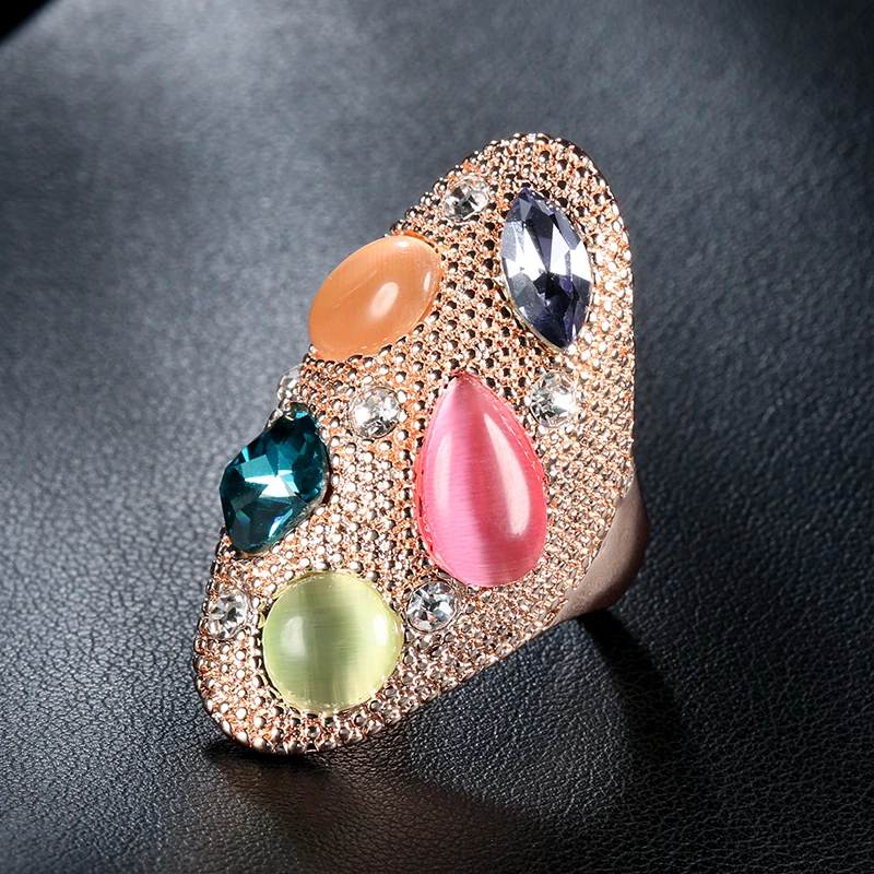 Kinel Fashion Colorful Opal Stone Big Ring For Women 585 Rose Gold Vintage Wedding Jewelry Party Crystal Gift Ring Drop Shipping