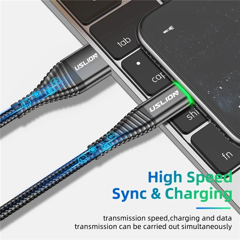 USLION-Cable Micro USB de carga rápida para Samsung, Xiaomi y Android, Cable de transferencia de datos LED 3A