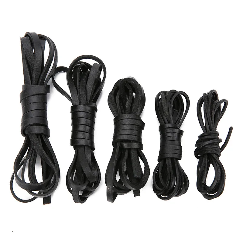 2meter Width 2 3 4 6 8mm Black Brown Genuine Flat Leather Cord Thread Rope For Necklace Bracelet Findings Diy Jewelry Supplies