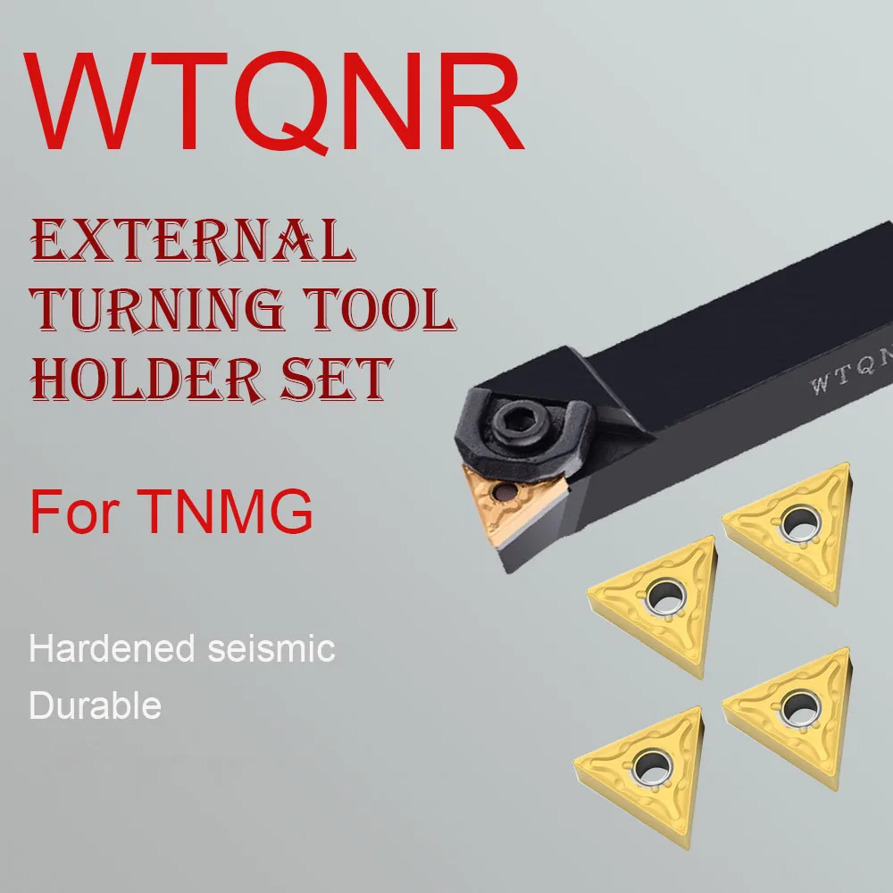 WTQNR2020K16 WTQNR2525M16 External Turning Tool Holder CNC Lathe Boring Bar Cutting 10PCS TNMG16 Carbide Inserts Tool Set