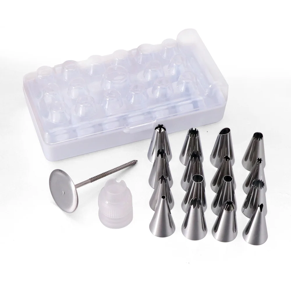 19Pcs/Set Stainless Steel Decorating Icing Tips Set Piping Bags with Couplers Baking Decorating Cake Tool Nozzles