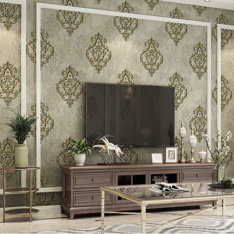 Imagem -04 - Papel de Parede em Relevo 3d Estilo Europeu Damasco de Luxo Verde Escuro Não-tecido para Quarto Sala de Estar Plano de Fundo de tv para Casa