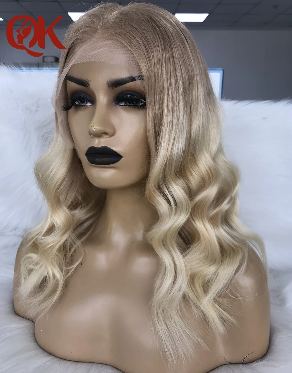 QueenKing hair 13x6 Lace Front Wig 180% Ombre 12/613 Color Bob Wig  Free Part Preplucked Brazilian Human Remy Hair