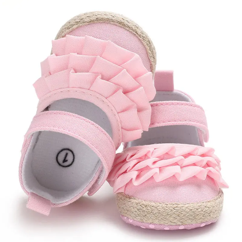 

Summer Newborn Infant Baby Girl Kids Shoes Soft Sole Crib Prewalker Toddler Anti-Slip Solid Ruffled First Walkers