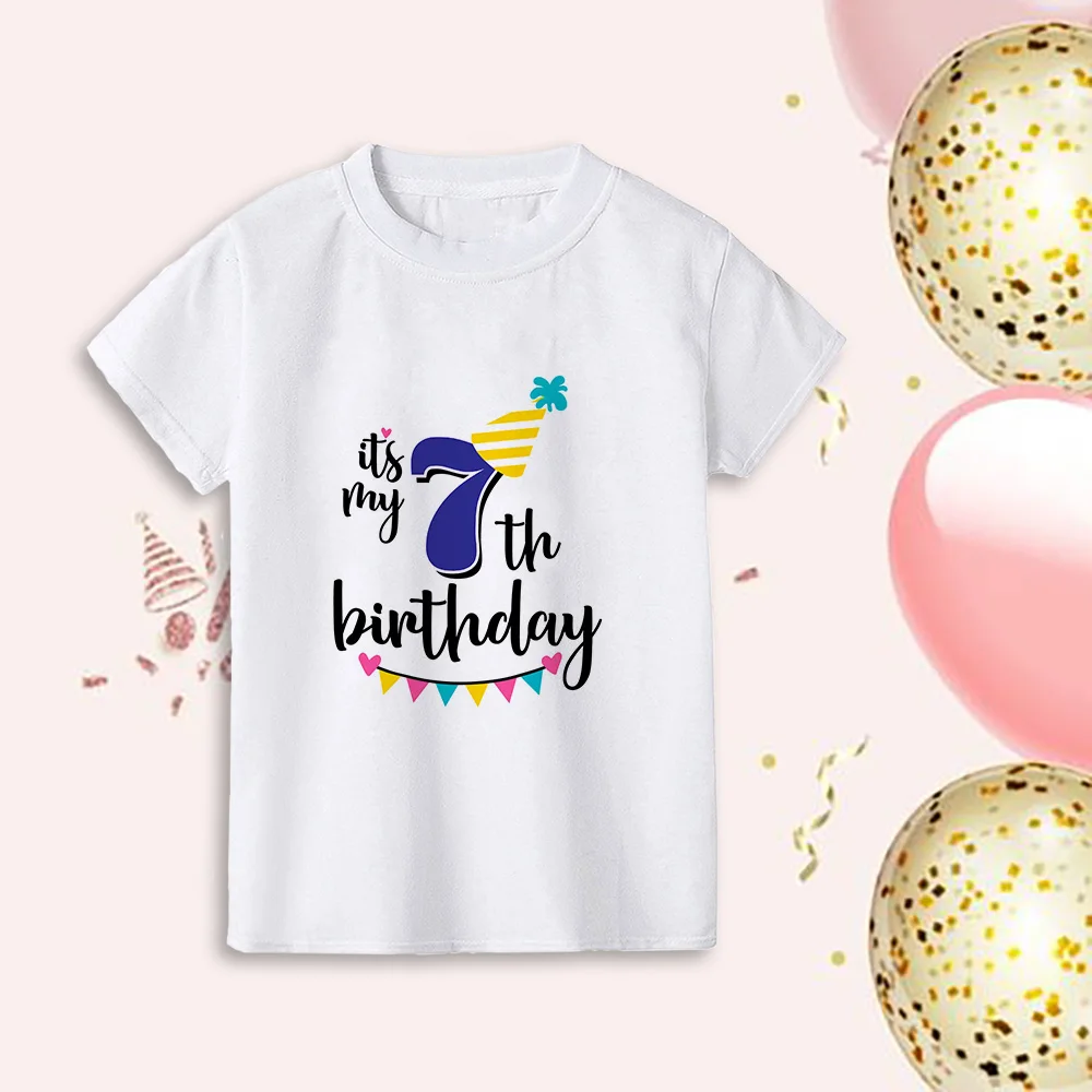 New Kids Boys Creative Birthday T-shirts Top Children 1 2 3 4 5 6 7 8 9 Year Party Short Sleeve Shirt Clothes Baby Birthday Gift