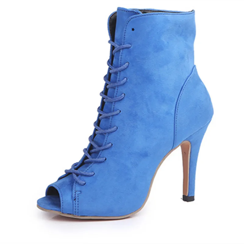 Zapatos de baile SalsaTango para mujer, Zapatillas altas de 10cm, botas de baile, Bachata aterciopelada azul, zapatos de Salsa latina, zapatos de