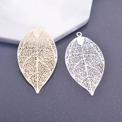 6pcs Light gold Color Big Leaves Charms Silver plated leaf  Filigree Charm Earring Brass Pendant Jewelry DIY Earring