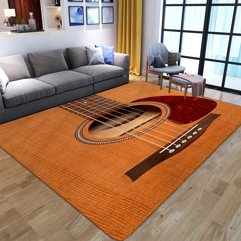 Guitar 3D Printed Carpets For Child Bedroom Gamer Large Area Carpet Soft Flannel Kids Room Play Area Rug Antiskid Baby Crawl Mat